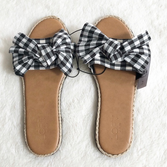 SOLD LOFT Outlet | Gingham Bow Slide Sandals *NWT* - Picture 4 of 11